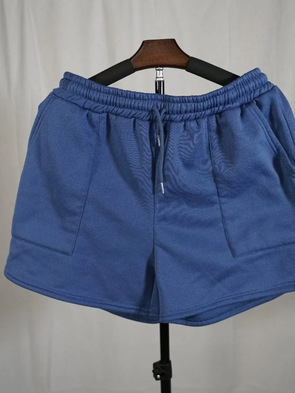 Blue Two Piece Lounge Set Sweatshirt Shorts Matching Athleisure Set Size L